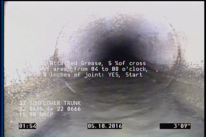 Deposits Attached Grease, 5 %of cross sectional area, from 04 to 08 o'clock, , within 8 inches of joint: YES, Start