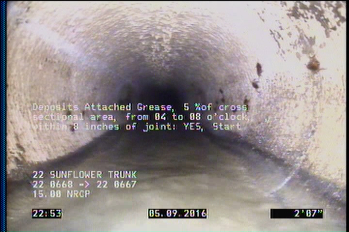Deposits Attached Grease, 5 %of cross sectional area, from 04 to 08 o'clock, , within 8 inches of joint: YES, Start