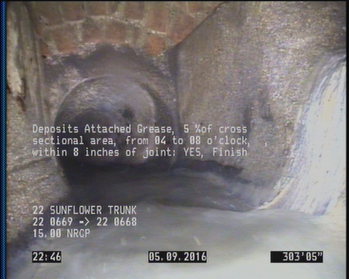 Deposits Attached Grease, 5 %of cross sectional area, from 04 to 08 o'clock, , within 8 inches of joint: YES, Finish