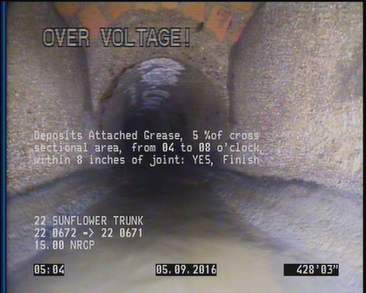 Deposits Attached Grease, 5 %of cross sectional area, from 04 to 08 o'clock, , within 8 inches of joint: YES, Finish