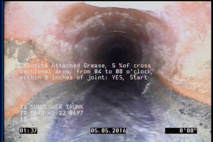 Deposits Attached Grease, 5 %of cross sectional area, from 04 to 08 o'clock, , within 8 inches of joint: YES, Start