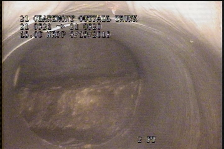 Downstream Manhole, Survey Ends - 11:55 AM, ZOOMED APPROX. 2 FT D/S
