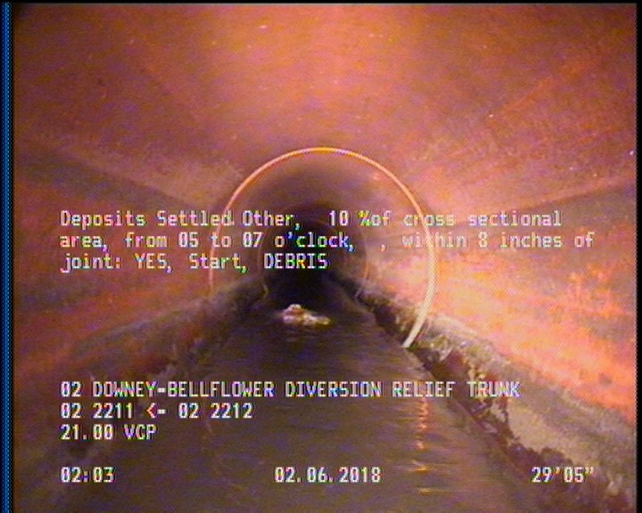 Deposits Settled Other, 10 %of cross sectional area, from 05 to 07 o'clock, , within 8 inches of joint: YES, Start - DEBRIS