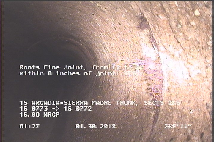Roots Fine Joint, from 12 to 01 o'clock, within 8 inches of joint: YES