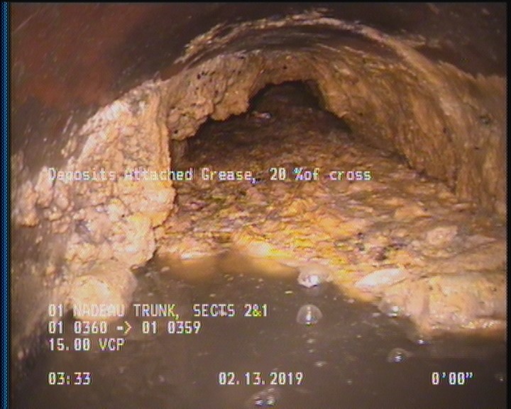 Deposits Attached Grease, 20 %of cross sectional area, from 12 to 12 o'clock, , within 8 inches of joint: YES