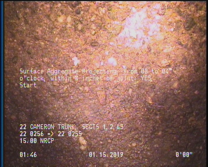 Surface Aggregate Projecting, from 08 to 04 o'clock, within 8 inches of joint: YES, Start
