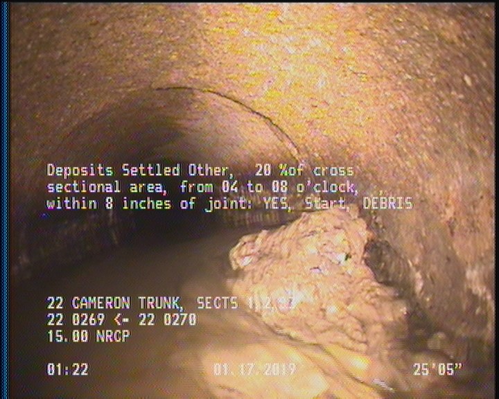 Deposits Settled Other, 20 %of cross sectional area, from 04 to 08 o'clock, , within 8 inches of joint: YES, Start - DEBRIS