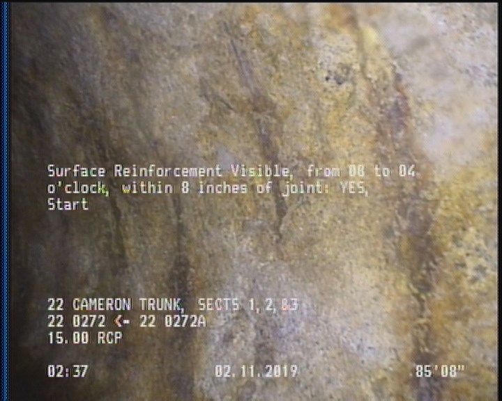 Surface Reinforcement Visible, from 08 to 04 o'clock, within 8 inches of joint: YES, Start