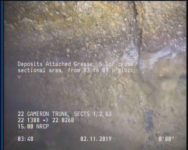 Deposits Attached Grease, 5 %of cross sectional area, from 03 to 09 o'clock, , within 8 inches of joint: YES, Start