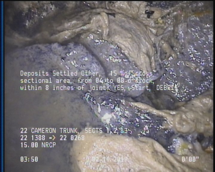 Deposits Settled Other, 15 %of cross sectional area, from 04 to 08 o'clock, , within 8 inches of joint: YES, Start - DEBRIS