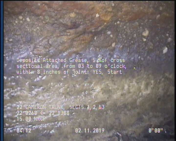 Deposits Attached Grease, 5 %of cross sectional area, from 03 to 09 o'clock, , within 8 inches of joint: YES, Start