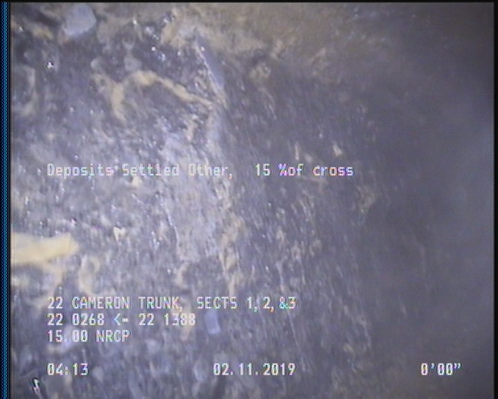 Deposits Settled Other, 20 %of cross sectional area, from 04 to 08 o'clock, , within 8 inches of joint: YES, Start - DEBRIS UNDER WATER