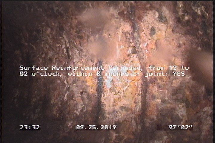 Surface Reinforcement Corroded, from 12 to 02 o'clock, within 8 inches of joint: YES