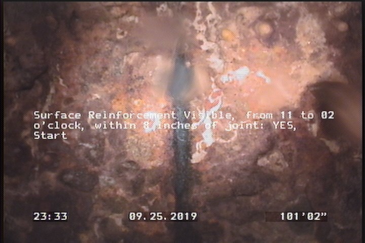 Surface Reinforcement Visible, from 11 to 02 o'clock, within 8 inches of joint: YES, Start