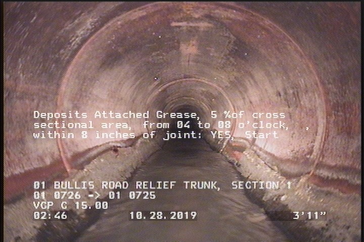 Deposits Attached Grease, 5 %of cross sectional area, from 04 to 08 o'clock, , within 8 inches of joint: YES, Start