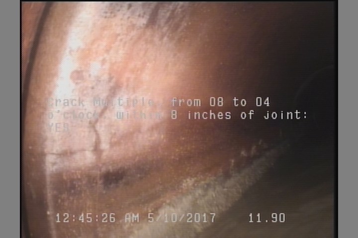 Crack Multiple, from 08 to 04 o'clock, within 8 inches of joint: YES