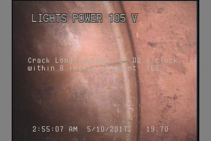 Crack Longitudinal, at 02 o'clock, within 8 inches of joint: YES