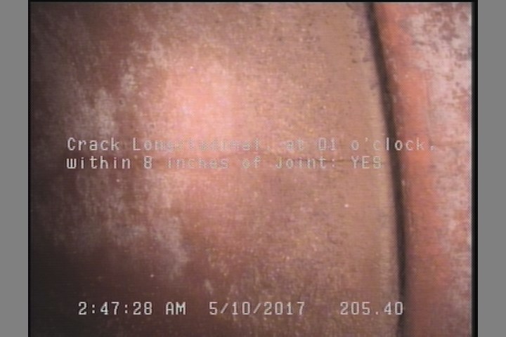 Crack Longitudinal, at 01 o'clock, within 8 inches of joint: YES