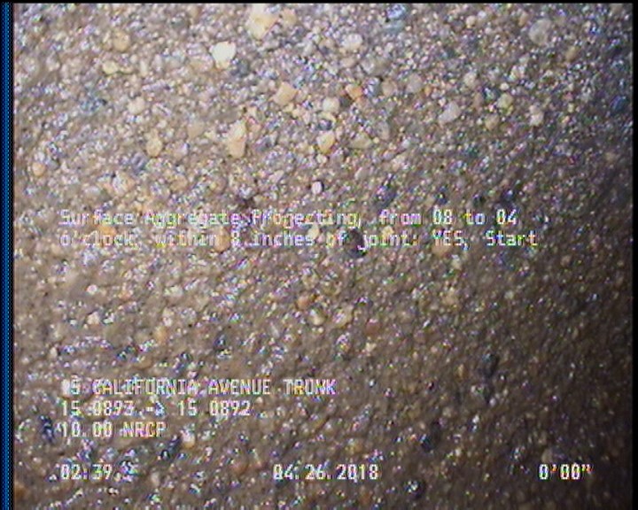 Surface Aggregate Projecting, from 08 to 04 o'clock, within 8 inches of joint: YES, Start