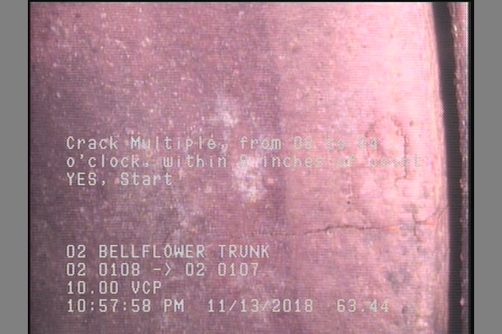 Crack Multiple, from 08 to 04 o'clock, within 8 inches of joint: YES, Start