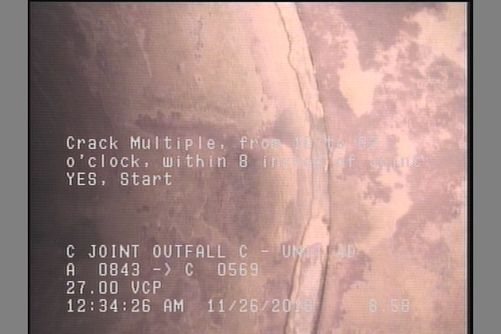 Crack Multiple, from 10 to 02 o'clock, within 8 inches of joint: YES, Start