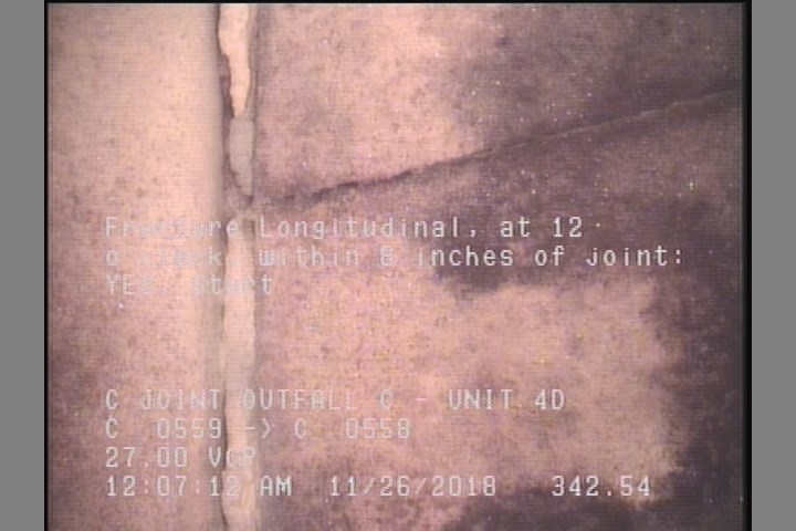 Fracture Longitudinal, at 12 o'clock, within 8 inches of joint: YES, Start