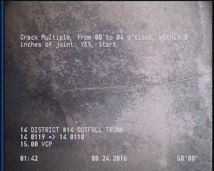 Crack Multiple, from 08 to 04 o'clock, within 8 inches of joint: YES, Start