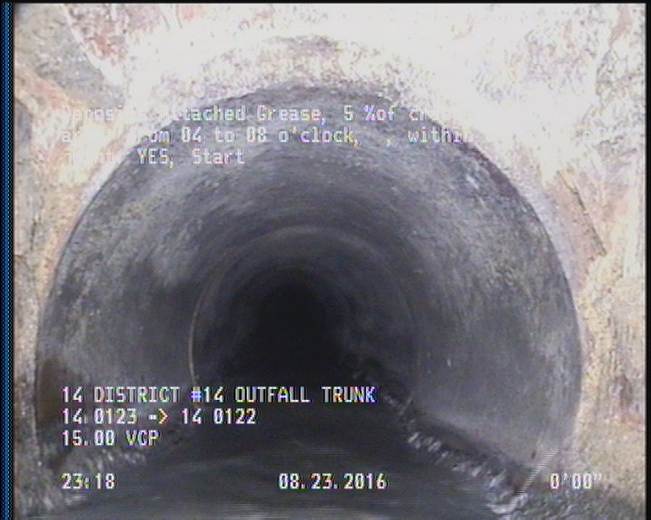Deposits Attached Grease, 5 %of cross sectional area, from 04 to 08 o'clock, , within 8 inches of joint: YES, Start