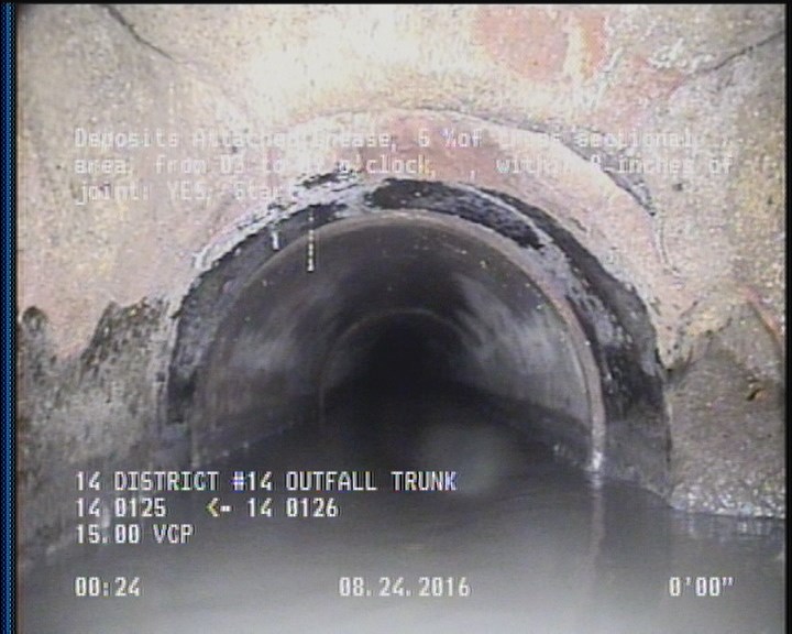 Deposits Attached Grease, 5 %of cross sectional area, from 03 to 09 o'clock, , within 8 inches of joint: YES, Start