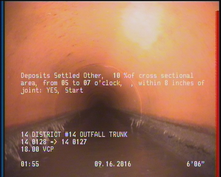 Deposits Settled Other, 10 %of cross sectional area, from 05 to 07 o'clock, , within 8 inches of joint: YES, Start