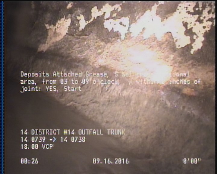 Deposits Attached Grease, 5 %of cross sectional area, from 03 to 09 o'clock, , within 8 inches of joint: YES, Start
