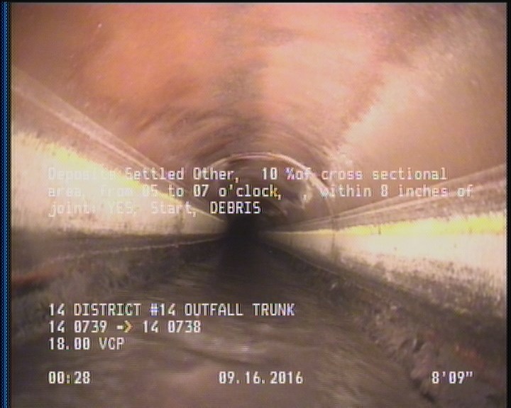 Deposits Settled Other, 10 %of cross sectional area, from 05 to 07 o'clock, , within 8 inches of joint: YES, Start - DEBRIS