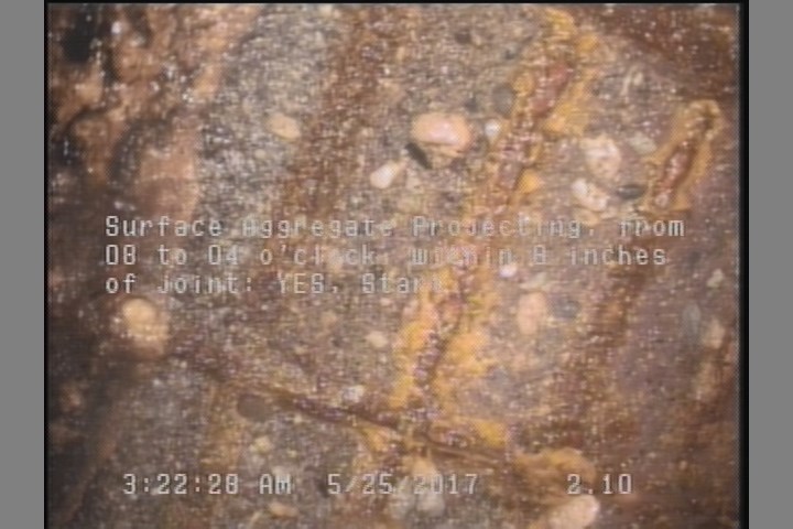 Surface Aggregate Projecting, from 08 to 04 o'clock, within 8 inches of joint: YES, Start