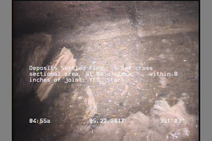 Deposits Settled Fine, 5 %of cross sectional area, at 06 o'clock, , within 8 inches of joint: YES, Start