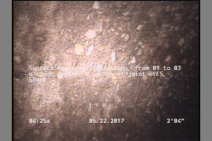 Surface Aggregate Projecting, from 09 to 03 o'clock, within 8 inches of joint: YES, Start