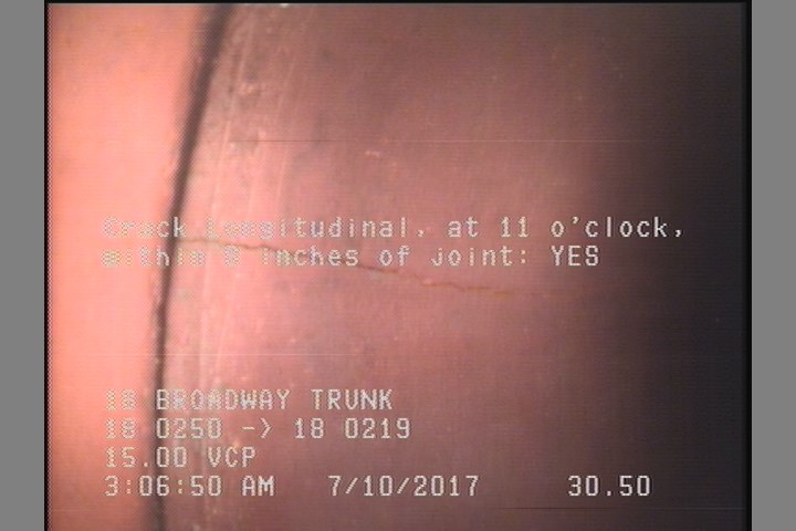 Crack Longitudinal, at 11 o'clock, within 8 inches of joint: YES
