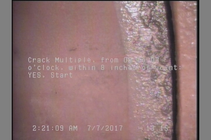 Crack Multiple, from 09 to 03 o'clock, within 8 inches of joint: YES, Start