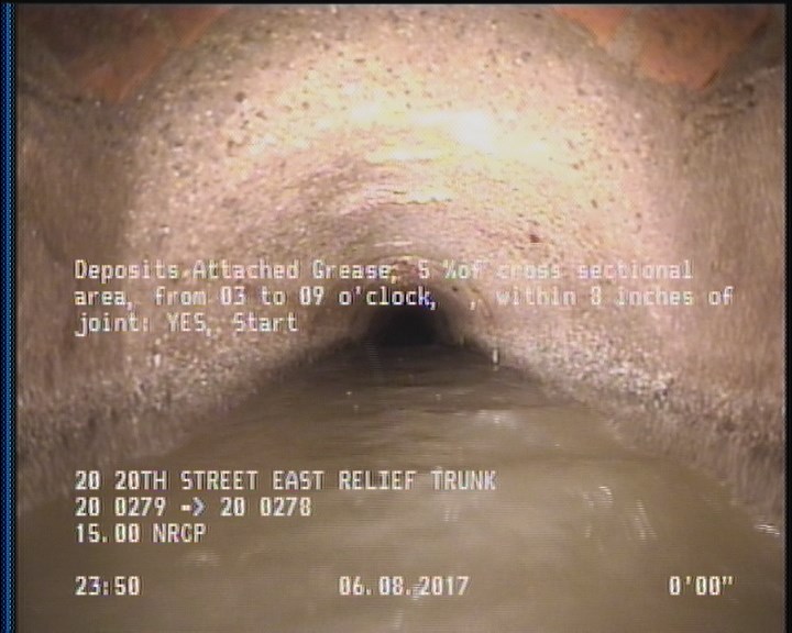 Deposits Attached Grease, 5 %of cross sectional area, from 03 to 09 o'clock, , within 8 inches of joint: YES, Start
