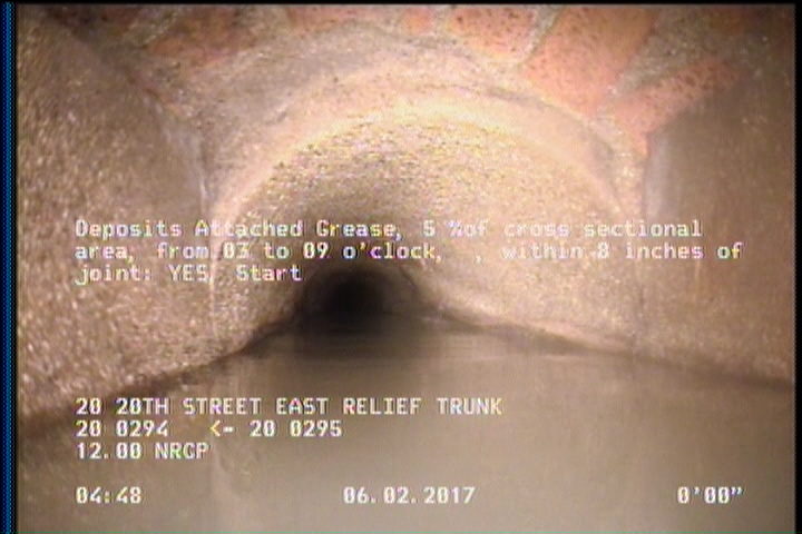 Deposits Attached Grease, 5 %of cross sectional area, from 03 to 09 o'clock, , within 8 inches of joint: YES, Start