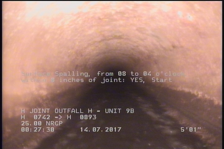 Surface Spalling, from 08 to 04 o'clock, within 8 inches of joint: YES, Start
