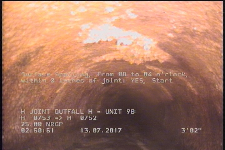 Surface Spalling, from 08 to 04 o'clock, within 8 inches of joint: YES, Start