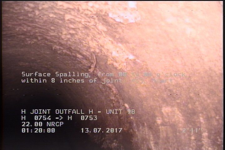 Surface Spalling, from 08 to 04 o'clock, within 8 inches of joint: YES, Start