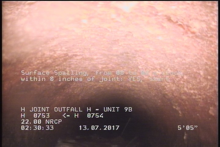 Surface Spalling, from 08 to 04 o'clock, within 8 inches of joint: YES, Start
