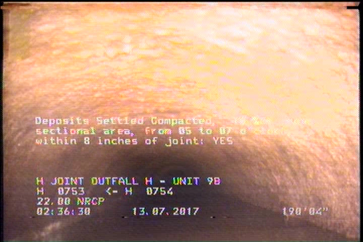 Deposits Settled Compacted, 10 %of cross sectional area, from 05 to 07 o'clock, , within 8 inches of joint: YES