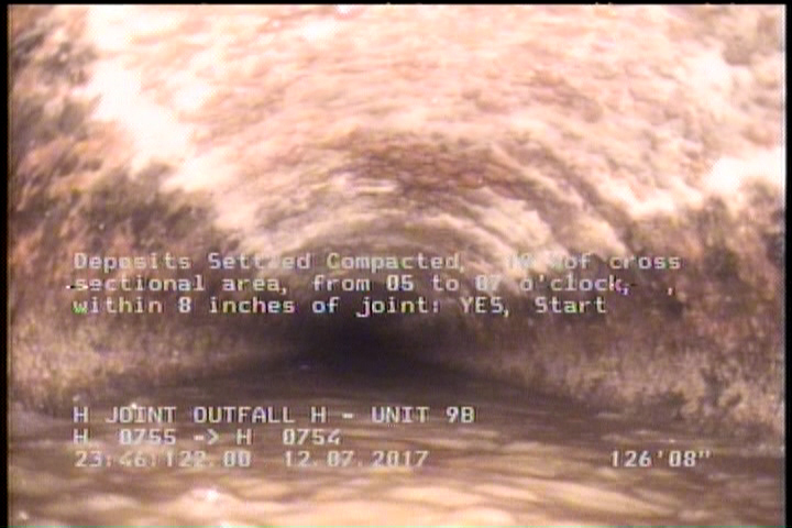 Deposits Settled Compacted, 10 %of cross sectional area, from 05 to 07 o'clock, , within 8 inches of joint: YES, Start