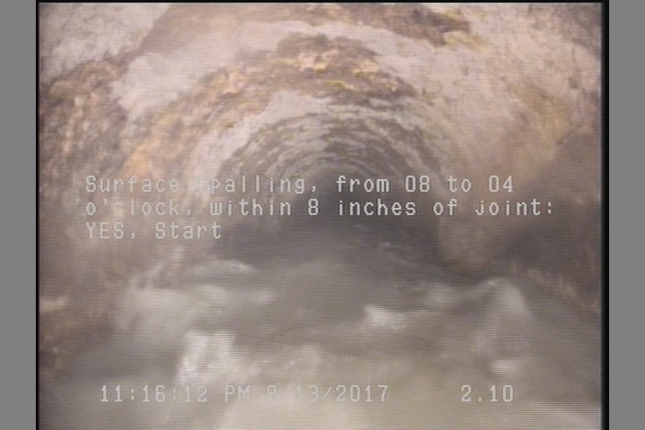 Surface Spalling, from 08 to 04 o'clock, within 8 inches of joint: YES, Start