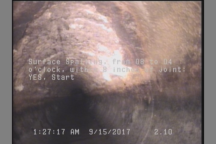 Surface Spalling, from 08 to 04 o'clock, within 8 inches of joint: YES, Start