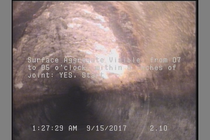 Surface Aggregate Projecting, from 08 to 04 o'clock, within 8 inches of joint: YES, Start