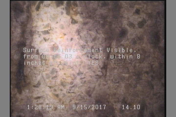 Surface Reinforcement Visible, from 09 to 03 o'clock, within 8 inches of joint: YES, Start
