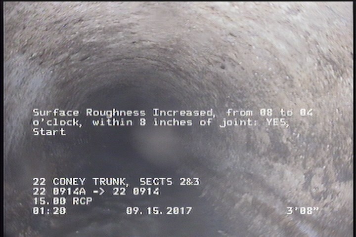 Surface Roughness Increased, from 08 to 04 o'clock, within 8 inches of joint: YES, Start